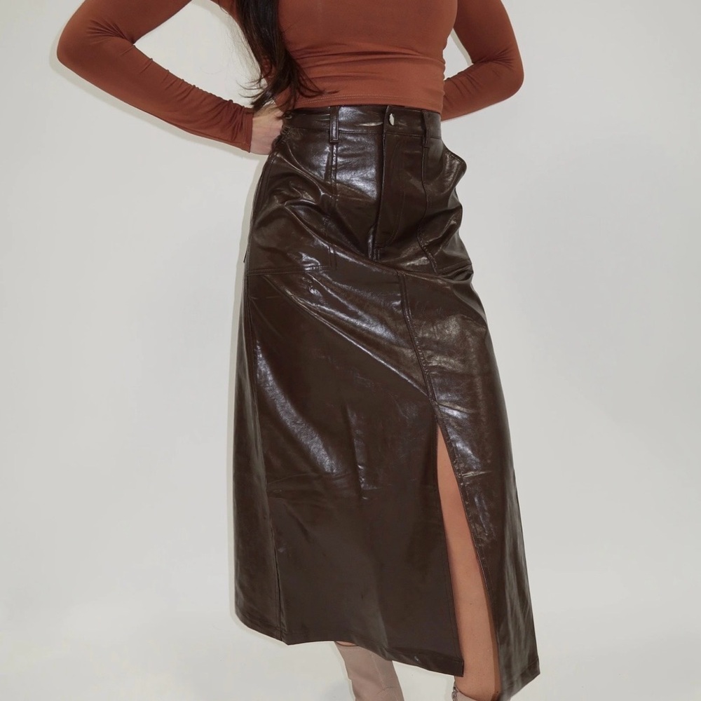 Chic Dark Brown Leather Pencil Skirt